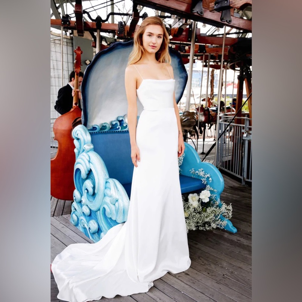 The Brighton weighted satin crepe gown with draped neckline & low back